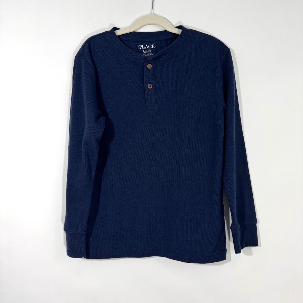 The Children’s Place Boy’s Size Medium 7/8 Solid Blue Waffle Knit Casual Top New